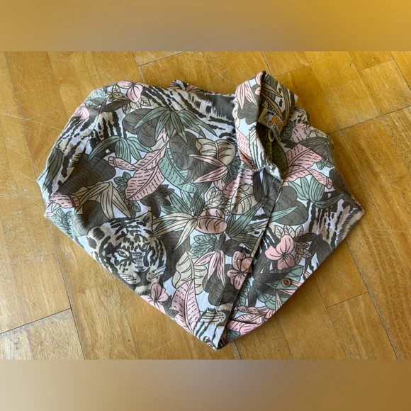 Just Cristina Floral and Tiger Print Shirt Vintage 90s beach BoHo - Picture 13 of 14